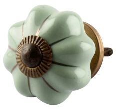 Sage Green Medium Ceramic Melon Knob in Silver Line